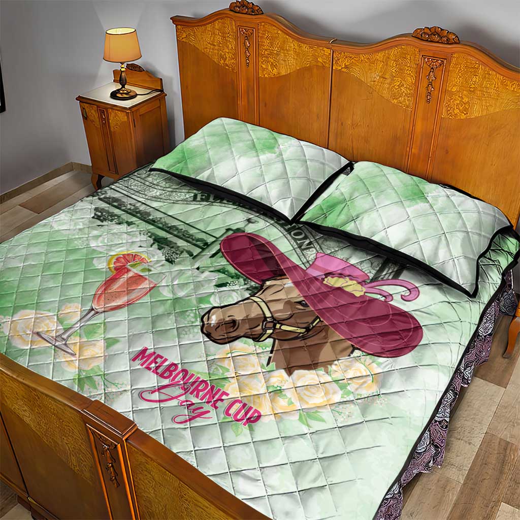 Australia Cup Melbourne Horse Racing Quilt Bed Set Hats Heels & Horseshoes Yellow Roses - Wonder Print Shop