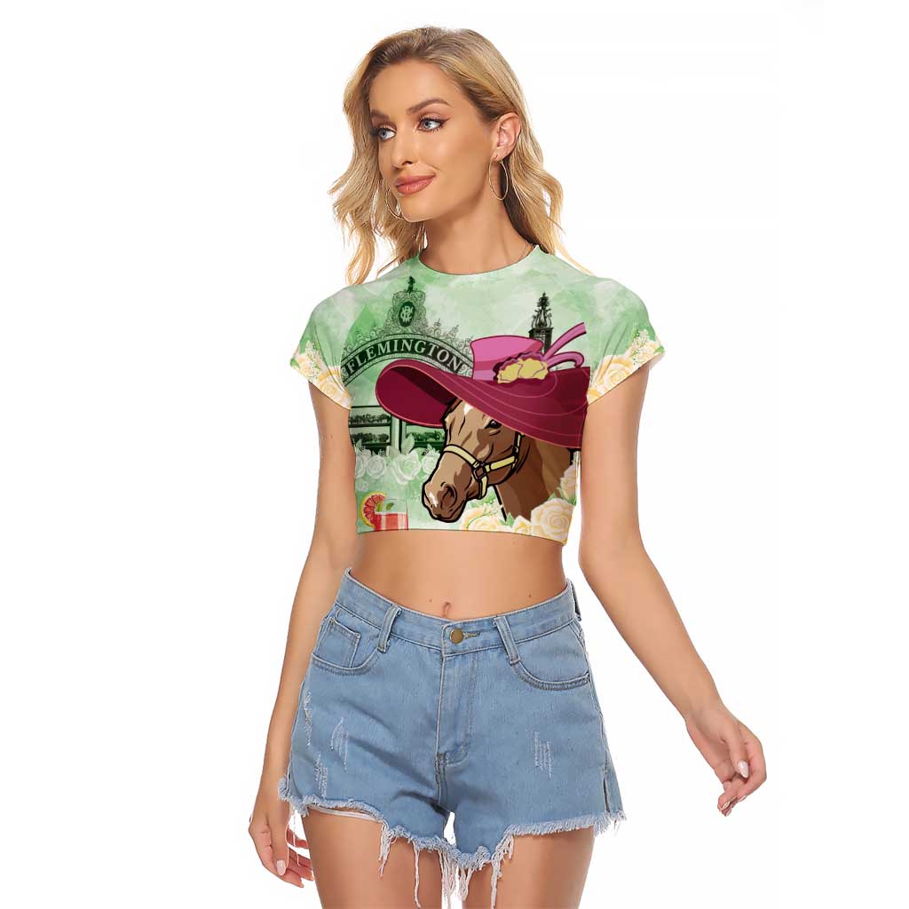 Australia Cup Melbourne Horse Racing Raglan Cropped T Shirt Hats Heels & Horseshoes Yellow Roses - Wonder Print Shop