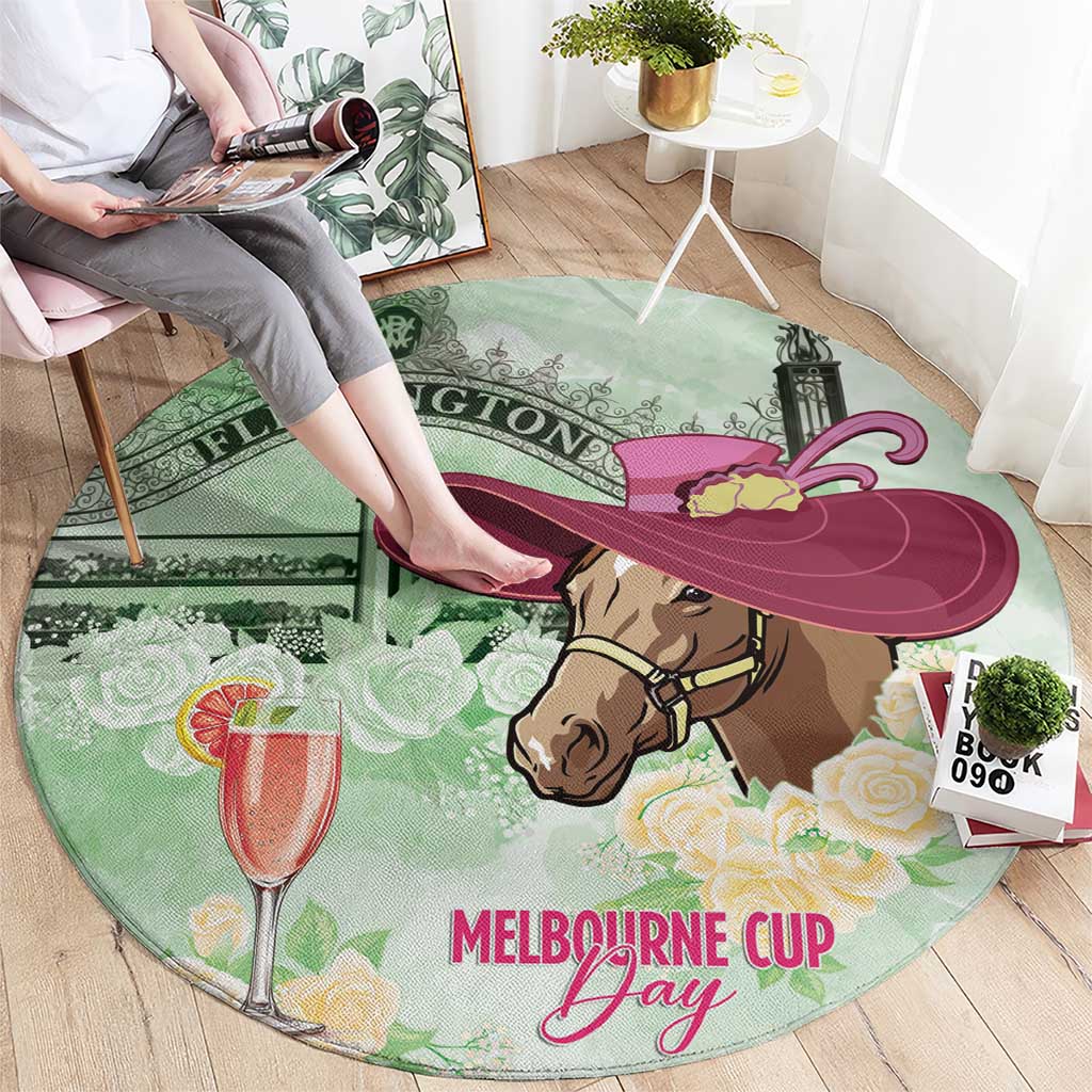 Australia Cup Melbourne Horse Racing Round Carpet Hats Heels & Horseshoes Yellow Roses - Wonder Print Shop