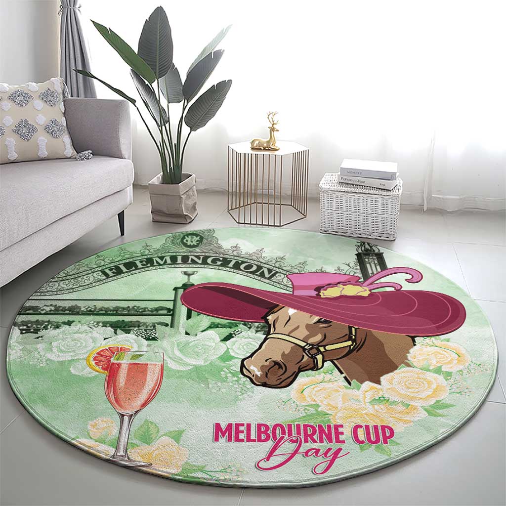 Australia Cup Melbourne Horse Racing Round Carpet Hats Heels & Horseshoes Yellow Roses - Wonder Print Shop