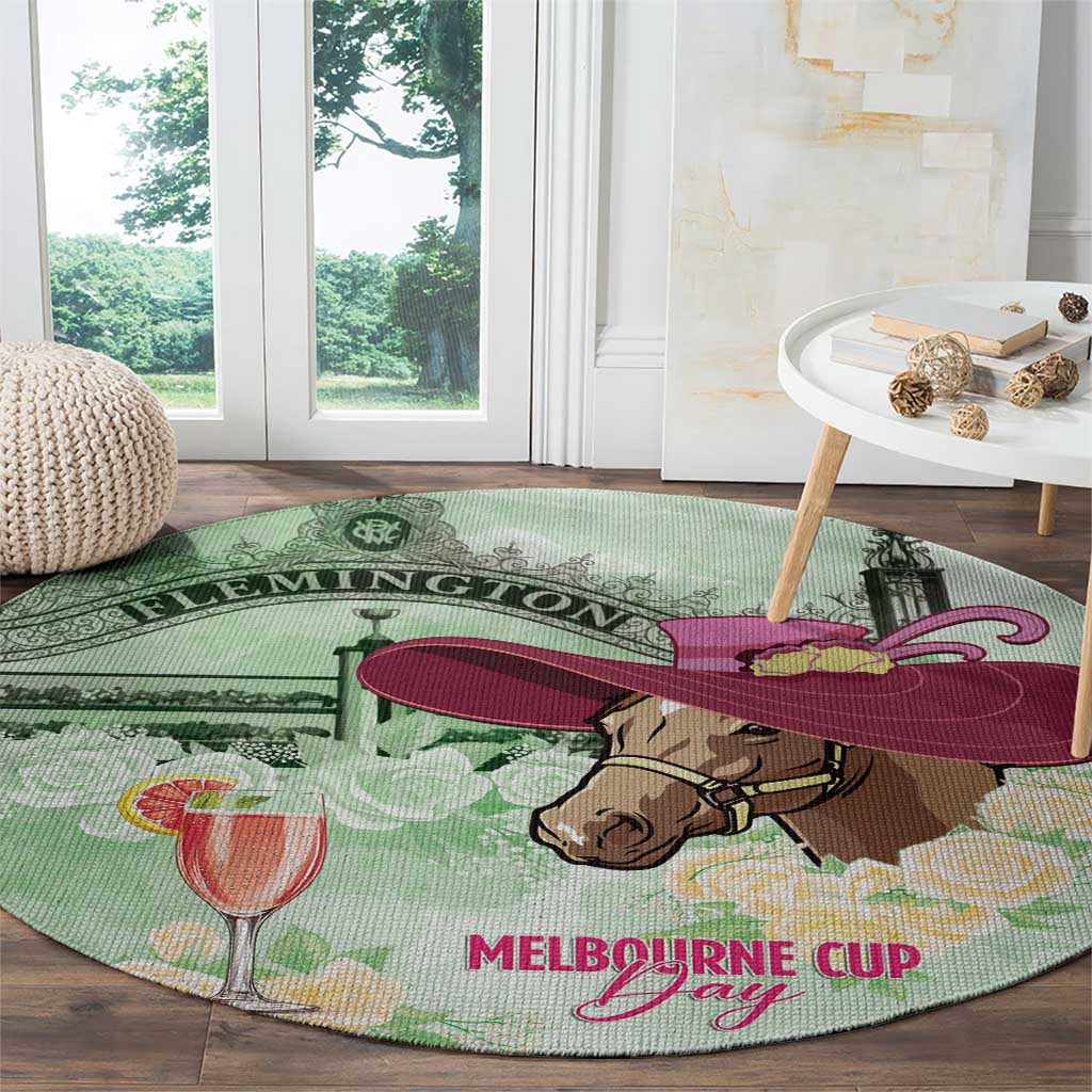 Australia Cup Melbourne Horse Racing Round Carpet Hats Heels & Horseshoes Yellow Roses - Wonder Print Shop