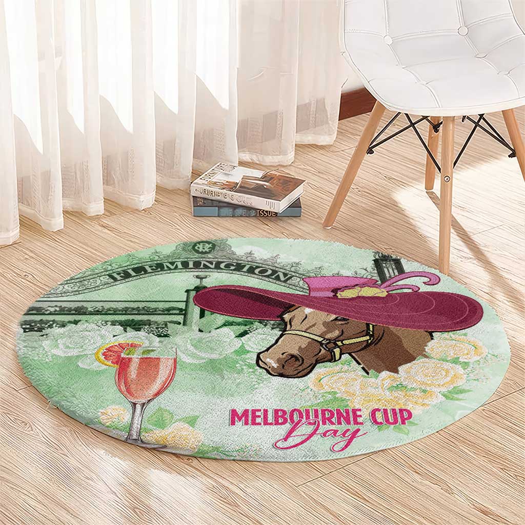 Australia Cup Melbourne Horse Racing Round Carpet Hats Heels & Horseshoes Yellow Roses - Wonder Print Shop