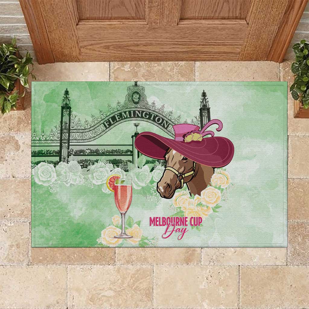 Australia Cup Melbourne Horse Racing Rubber Doormat Hats Heels & Horseshoes Yellow Roses - Wonder Print Shop