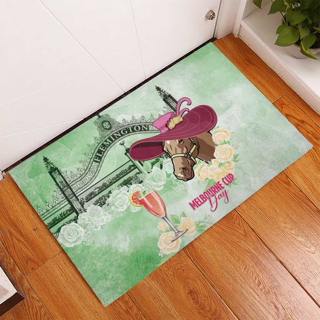 Australia Cup Melbourne Horse Racing Rubber Doormat Hats Heels & Horseshoes Yellow Roses - Wonder Print Shop