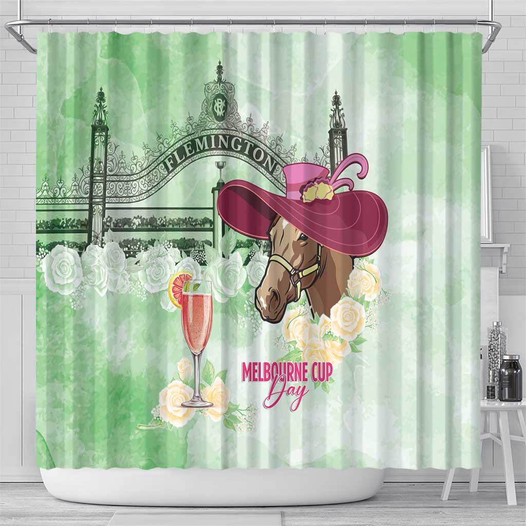 Australia Cup Melbourne Horse Racing Shower Curtain Hats Heels & Horseshoes Yellow Roses - Wonder Print Shop