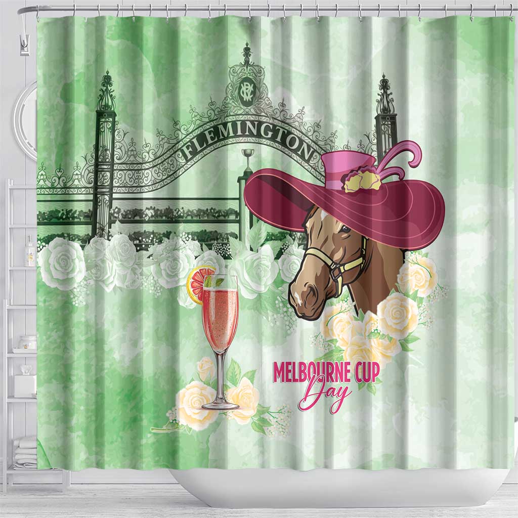 Australia Cup Melbourne Horse Racing Shower Curtain Hats Heels & Horseshoes Yellow Roses - Wonder Print Shop