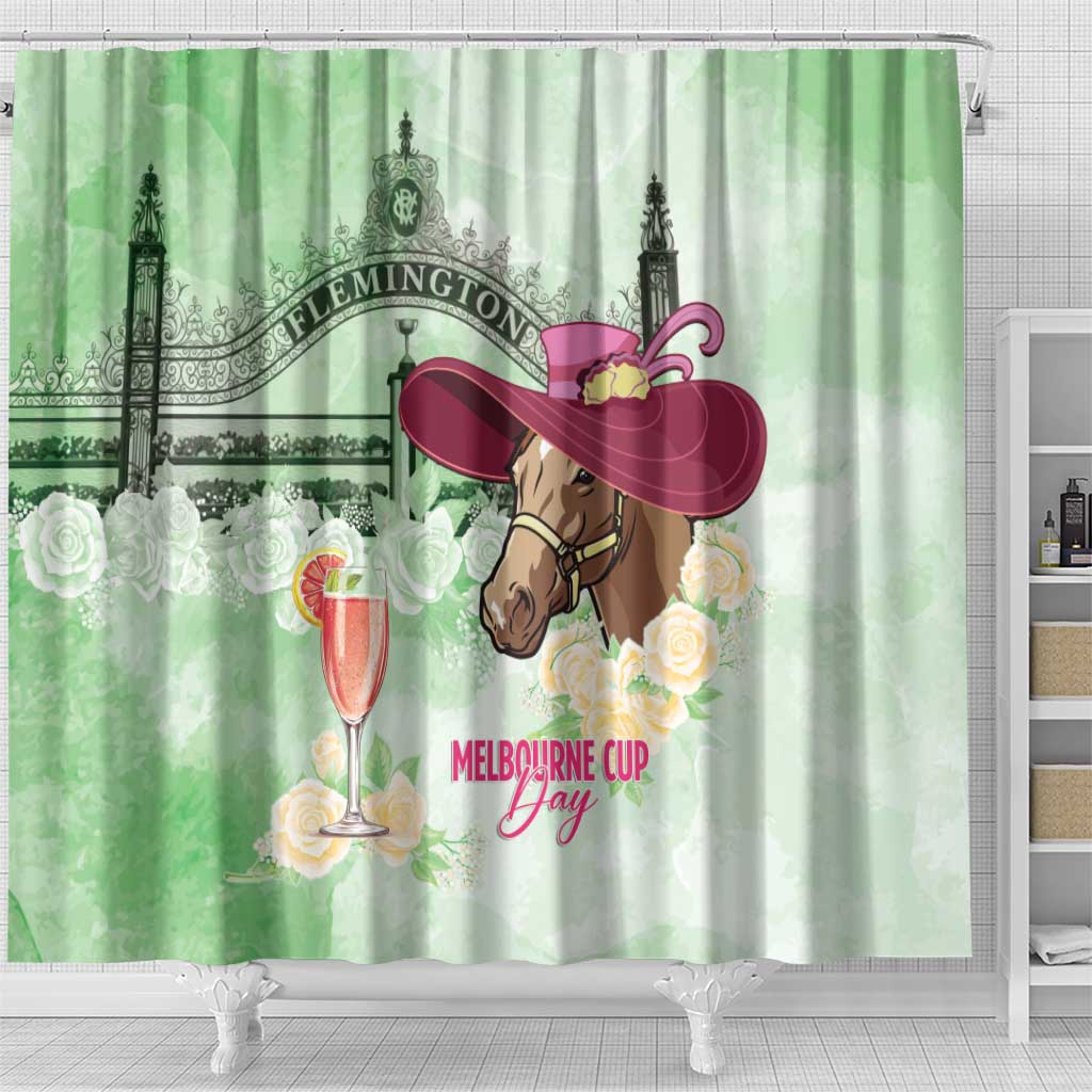 Australia Cup Melbourne Horse Racing Shower Curtain Hats Heels & Horseshoes Yellow Roses - Wonder Print Shop