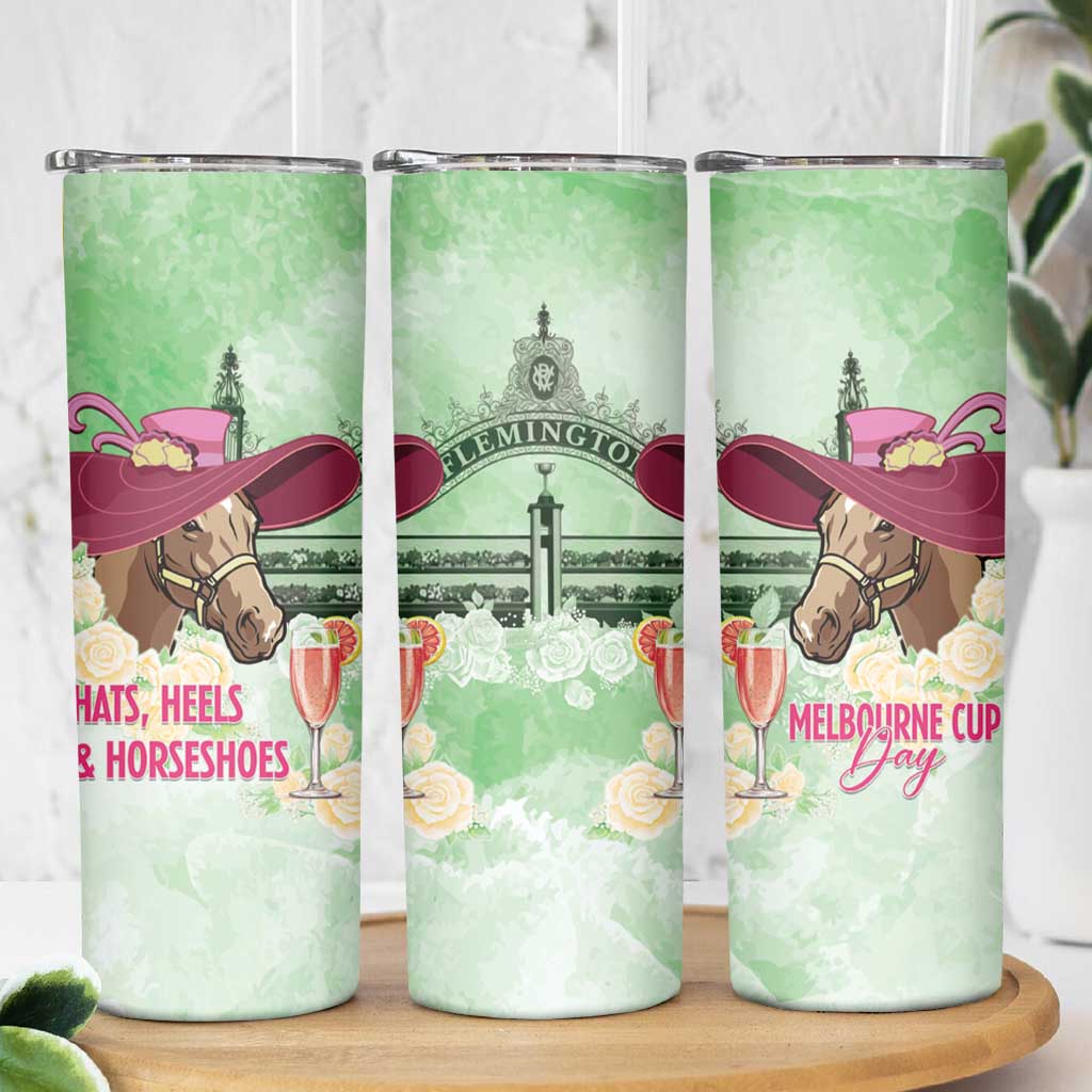 Australia Cup Melbourne Horse Racing Skinny Tumbler Hats Heels & Horseshoes Yellow Roses - Wonder Print Shop