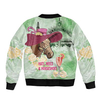 Australia Cup Melbourne Horse Racing Sleeve Zip Bomber Jacket Hats Heels & Horseshoes Yellow Roses - Wonder Print Shop