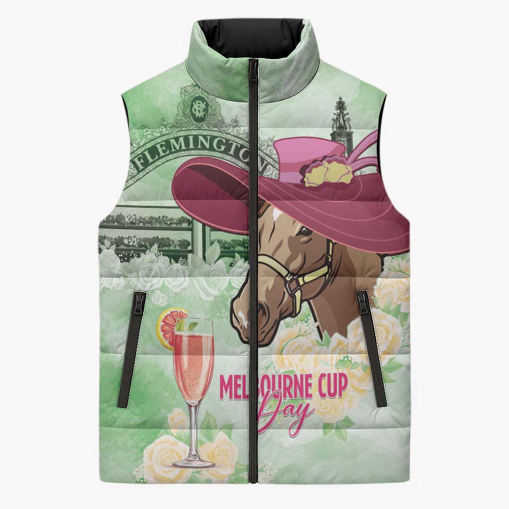Australia Cup Melbourne Horse Racing Sleeveless Puffer Jacket Hats Heels & Horseshoes Yellow Roses - Wonder Print Shop