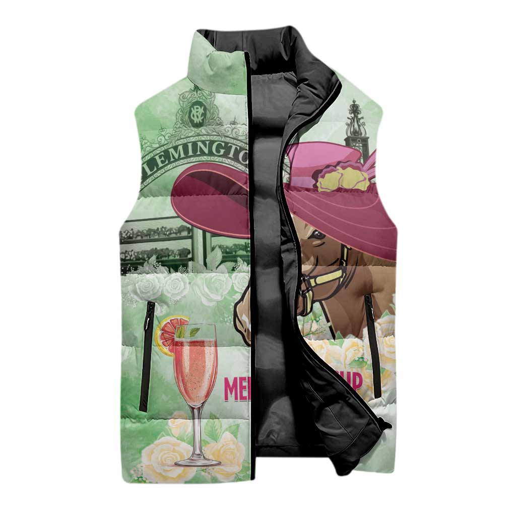 Australia Cup Melbourne Horse Racing Sleeveless Puffer Jacket Hats Heels & Horseshoes Yellow Roses - Wonder Print Shop