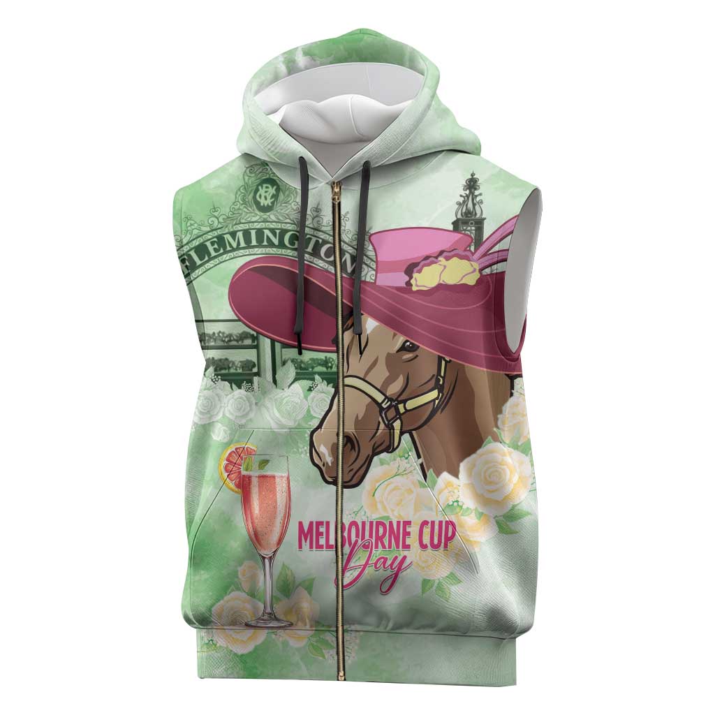 Australia Cup Melbourne Horse Racing Sleeveless Zip Hoodie Hats Heels & Horseshoes Yellow Roses - Wonder Print Shop