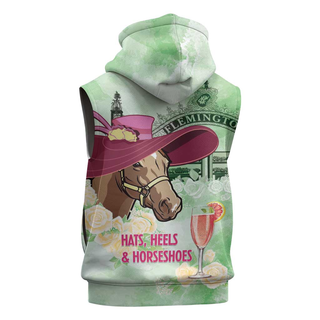 Australia Cup Melbourne Horse Racing Sleeveless Zip Hoodie Hats Heels & Horseshoes Yellow Roses - Wonder Print Shop