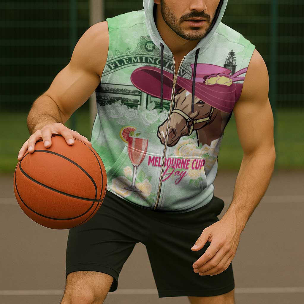 Australia Cup Melbourne Horse Racing Sleeveless Zip Hoodie Hats Heels & Horseshoes Yellow Roses - Wonder Print Shop