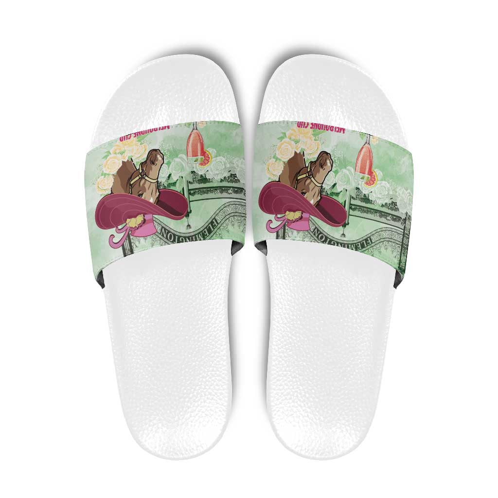 Australia Cup Melbourne Horse Racing Slide Sandals Hats Heels & Horseshoes Yellow Roses - Wonder Print Shop