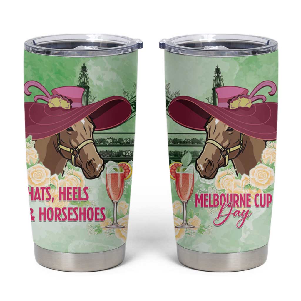 Australia Cup Melbourne Horse Racing Tumbler Cup Hats Heels & Horseshoes Yellow Roses - Wonder Print Shop