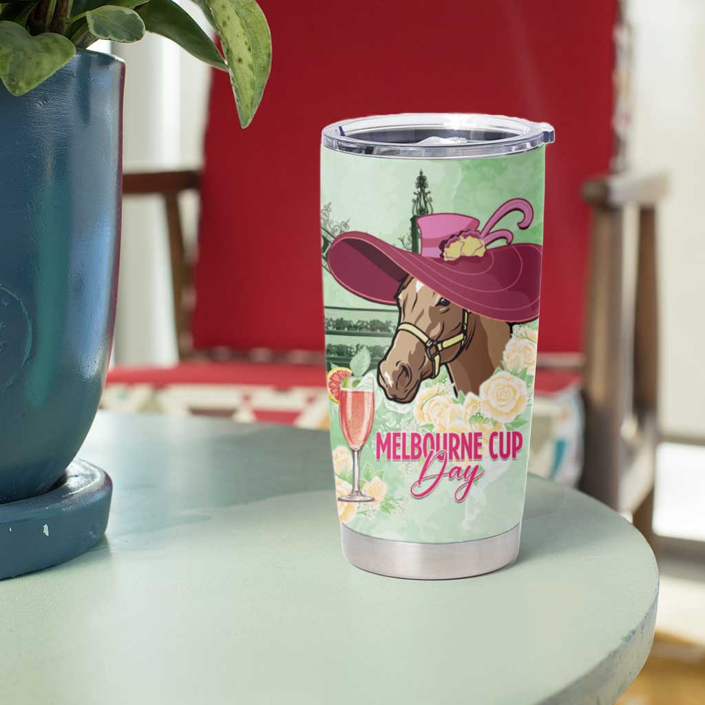 Australia Cup Melbourne Horse Racing Tumbler Cup Hats Heels & Horseshoes Yellow Roses - Wonder Print Shop