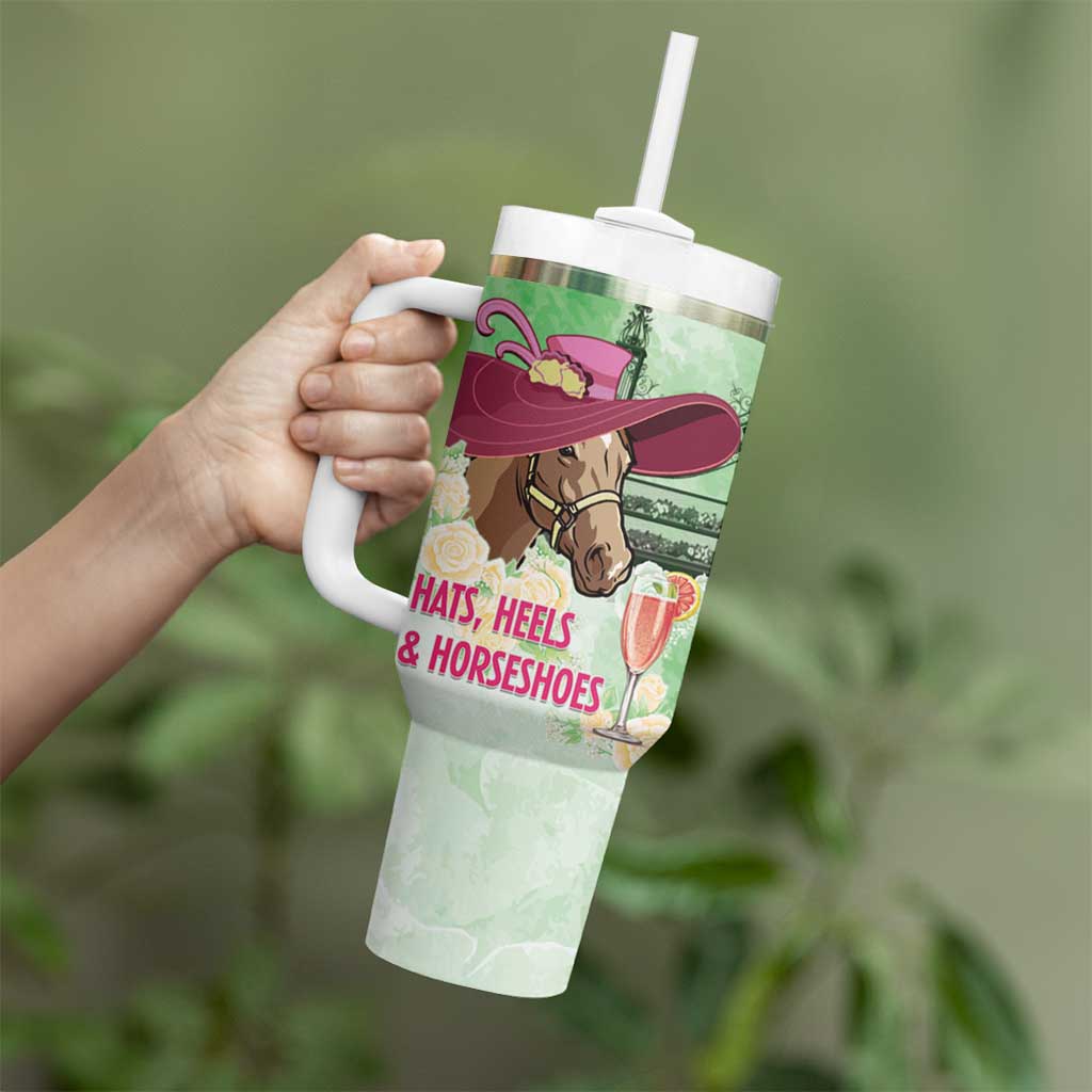 Australia Cup Melbourne Horse Racing Tumbler With Handle Hats Heels & Horseshoes Yellow Roses - Wonder Print Shop