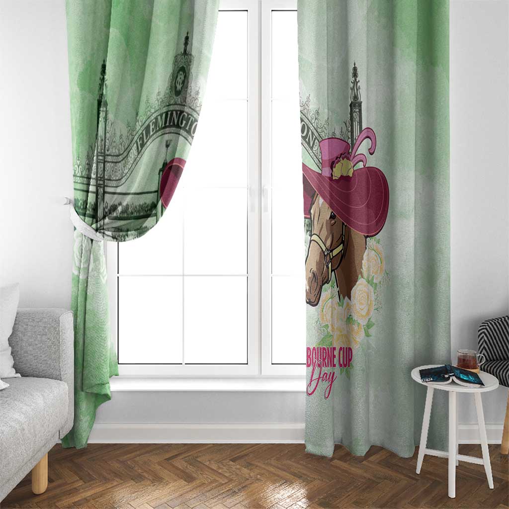 Australia Cup Melbourne Horse Racing Window Curtain Hats Heels & Horseshoes Yellow Roses - Wonder Print Shop