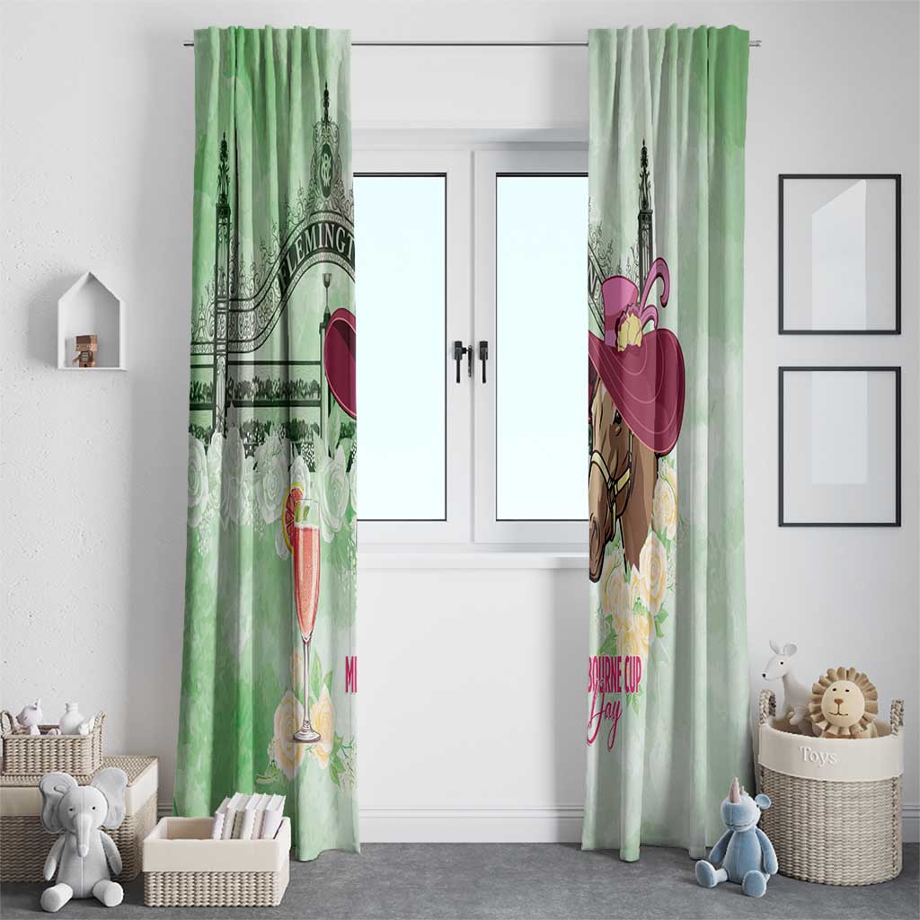 Australia Cup Melbourne Horse Racing Window Curtain Hats Heels & Horseshoes Yellow Roses - Wonder Print Shop