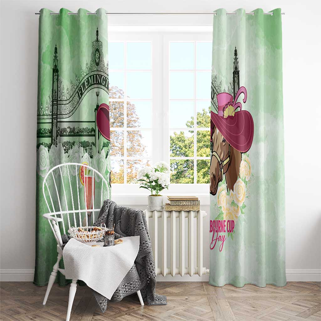 Australia Cup Melbourne Horse Racing Window Curtain Hats Heels & Horseshoes Yellow Roses - Wonder Print Shop