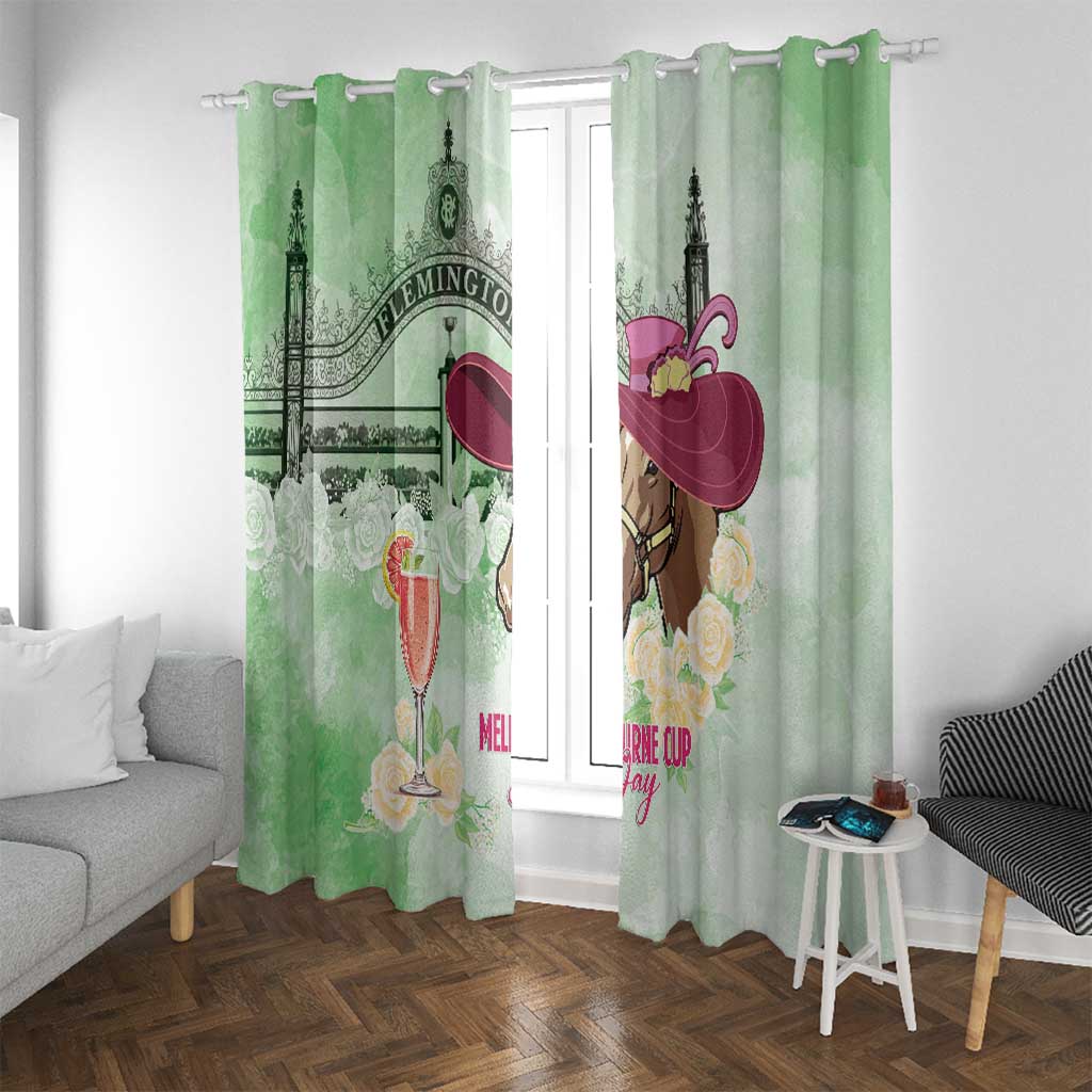 Australia Cup Melbourne Horse Racing Window Curtain Hats Heels & Horseshoes Yellow Roses - Wonder Print Shop