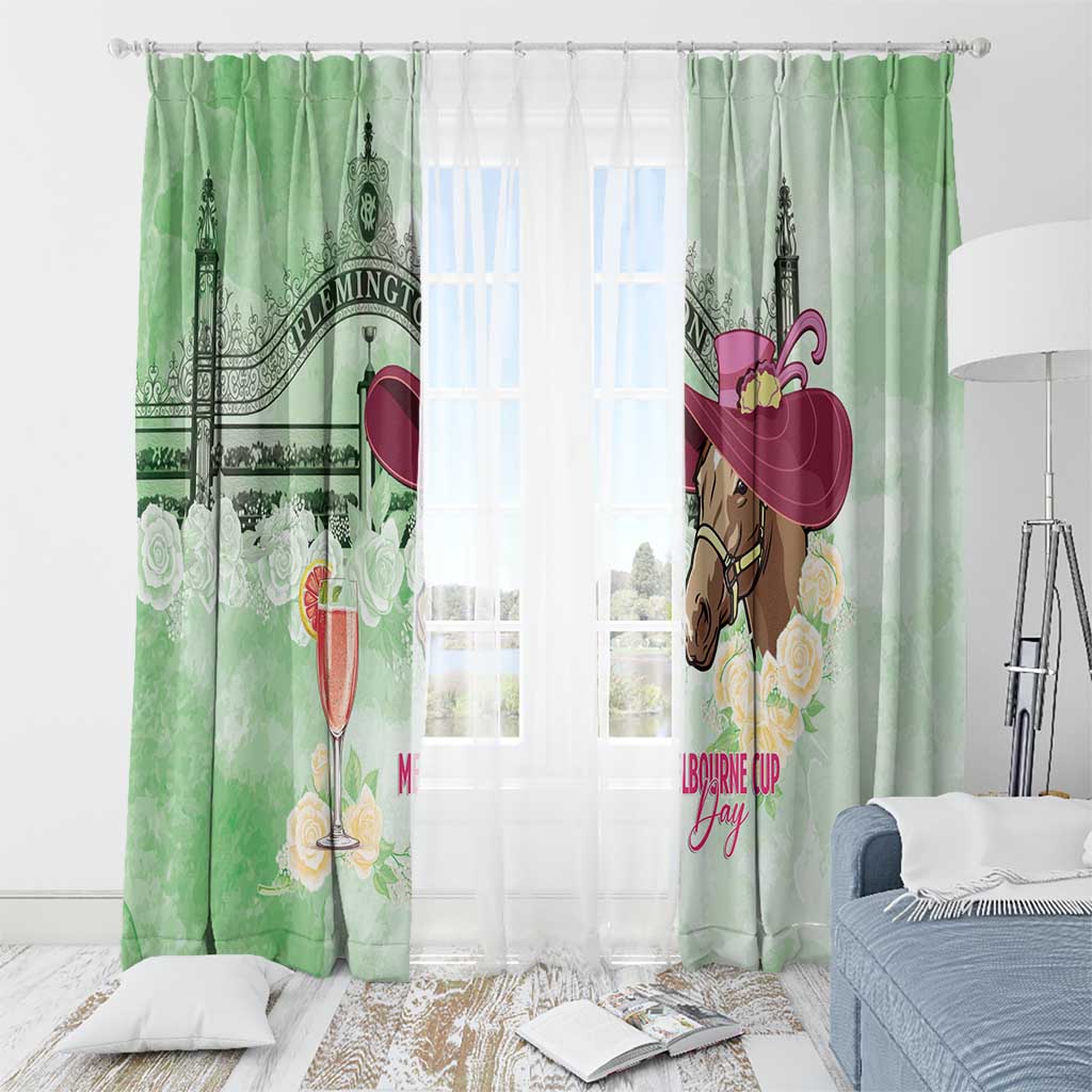Australia Cup Melbourne Horse Racing Window Curtain Hats Heels & Horseshoes Yellow Roses - Wonder Print Shop