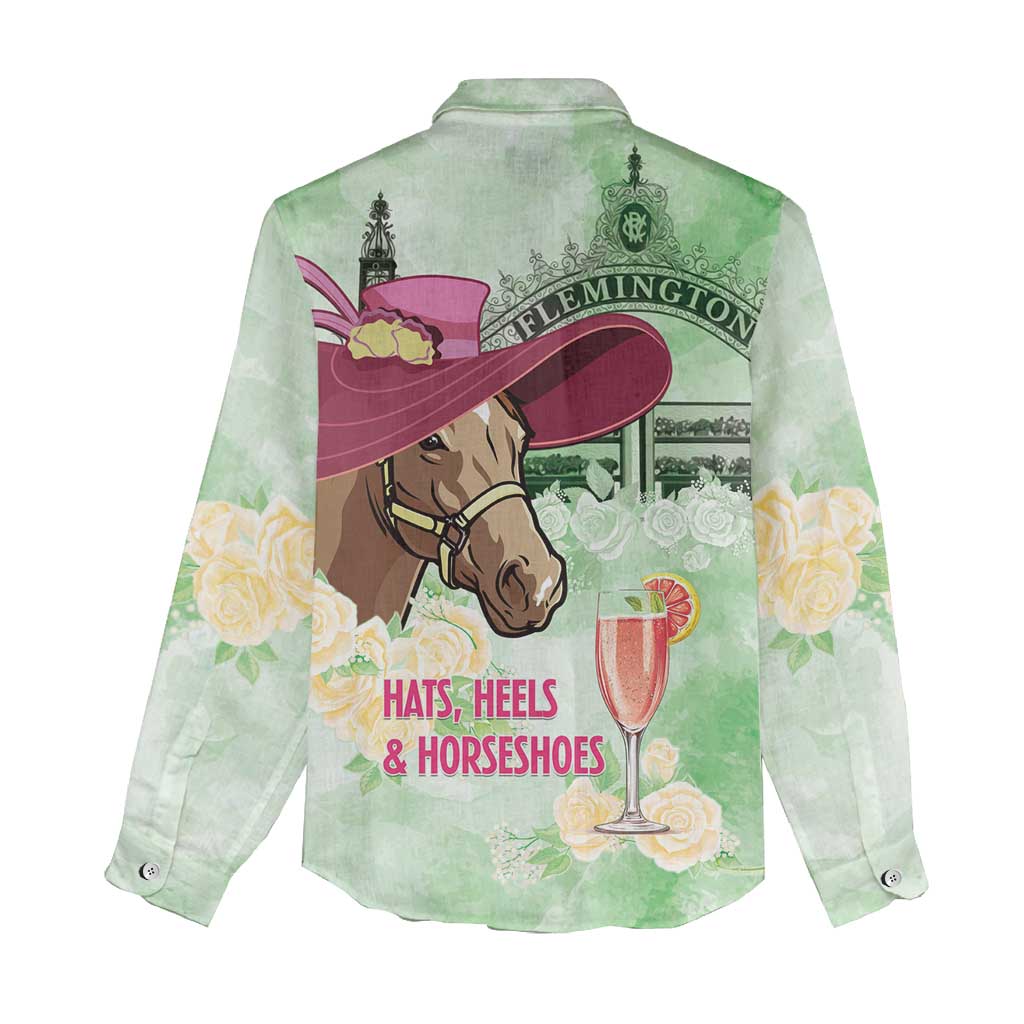 Australia Cup Melbourne Horse Racing Women Casual Shirt Hats Heels & Horseshoes Yellow Roses - Wonder Print Shop