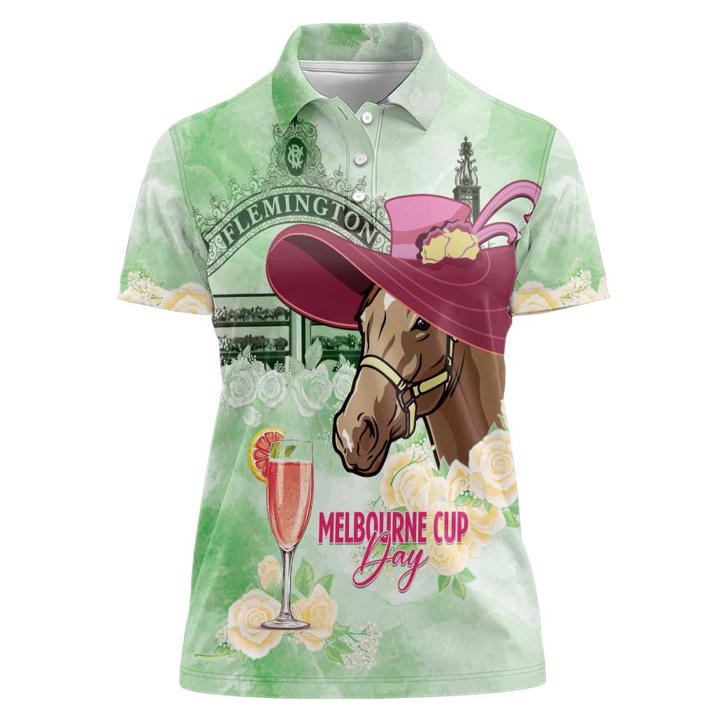 Australia Cup Melbourne Horse Racing Women Polo Shirt Hats Heels & Horseshoes Yellow Roses - Wonder Print Shop
