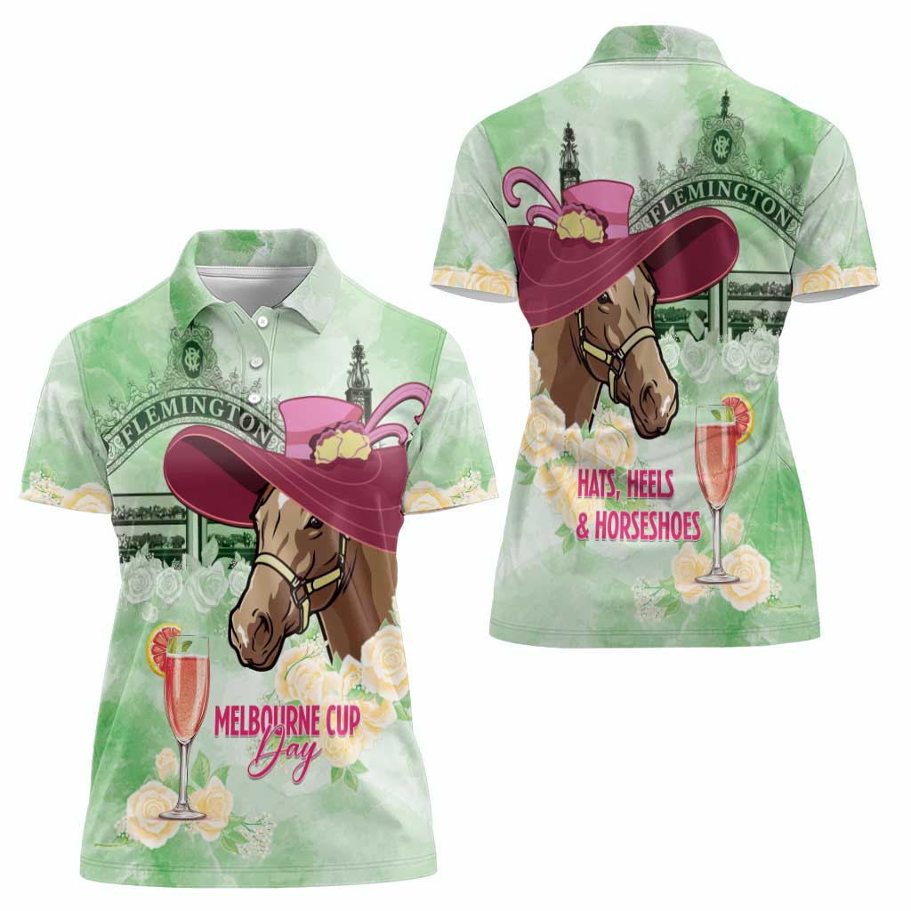 Australia Cup Melbourne Horse Racing Women Polo Shirt Hats Heels & Horseshoes Yellow Roses - Wonder Print Shop