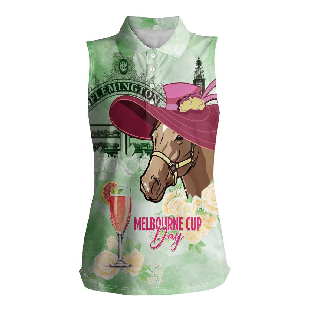 Australia Cup Melbourne Horse Racing Women Sleeveless Polo Shirt Hats Heels & Horseshoes Yellow Roses - Wonder Print Shop