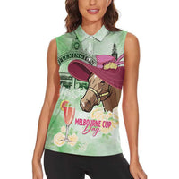 Australia Cup Melbourne Horse Racing Women Sleeveless Polo Shirt Hats Heels & Horseshoes Yellow Roses - Wonder Print Shop