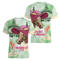 Australia Cup Melbourne Horse Racing Women V-Neck T-Shirt Hats Heels & Horseshoes Yellow Roses - Wonder Print Shop
