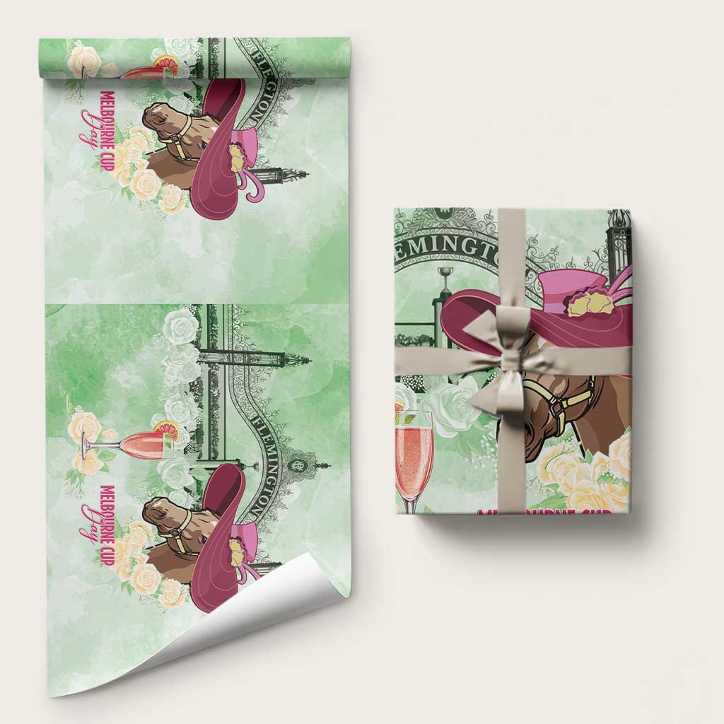 Australia Cup Melbourne Horse Racing Wrapping Paper Hats Heels & Horseshoes Yellow Roses - Wonder Print Shop