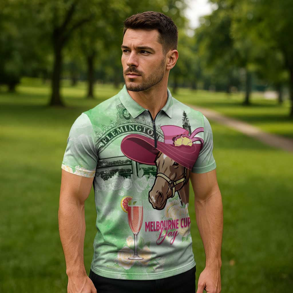 Australia Cup Melbourne Horse Racing Zipper Polo Shirt Hats Heels & Horseshoes Yellow Roses - Wonder Print Shop