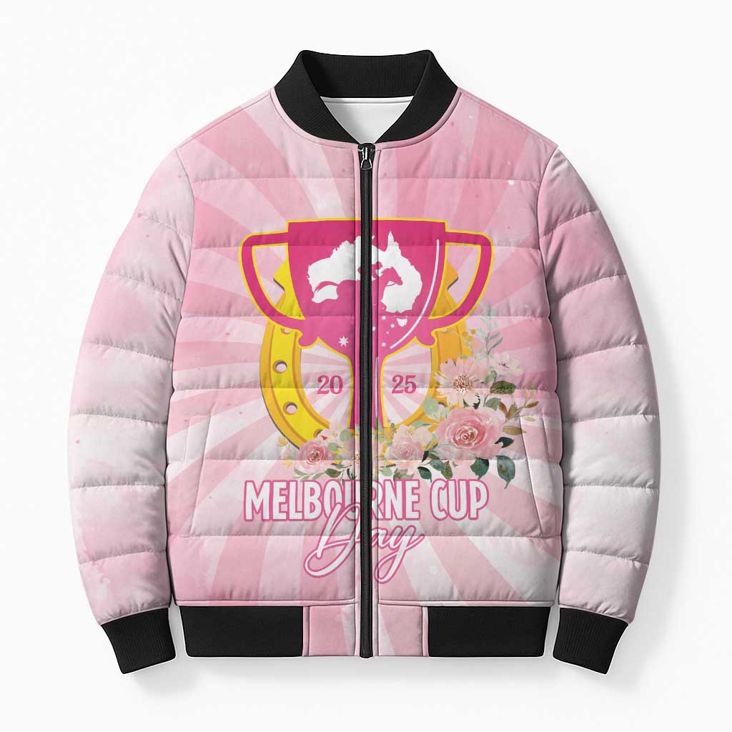 Australia Cup Melbourne Horse Racing Bomber Puffer Jacket 2025 Champion Trophy With Horseshoe - Wonder Print Shop