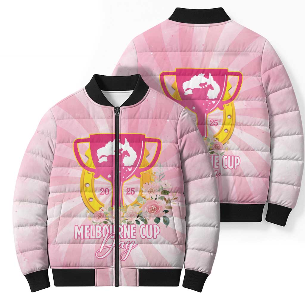 Australia Cup Melbourne Horse Racing Bomber Puffer Jacket 2025 Champion Trophy With Horseshoe - Wonder Print Shop