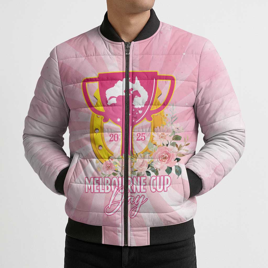 Australia Cup Melbourne Horse Racing Bomber Puffer Jacket 2025 Champion Trophy With Horseshoe - Wonder Print Shop