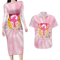 Australia Cup Melbourne Horse Racing Couples Matching Long Sleeve Bodycon Dress and Hawaiian Shirt 2025 Champion Trophy With Horseshoe - Wonder Print Shop