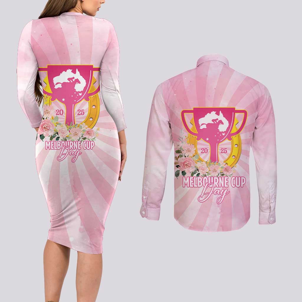 Australia Cup Melbourne Horse Racing Couples Matching Long Sleeve Bodycon Dress and Long Sleeve Button Shirt 2025 Champion Trophy With Horseshoe - Wonder Print Shop