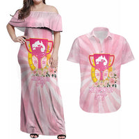 Australia Cup Melbourne Horse Racing Couples Matching Off Shoulder Maxi Dress and Hawaiian Shirt 2025 Champion Trophy With Horseshoe - Wonder Print Shop