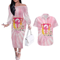 Australia Cup Melbourne Horse Racing Couples Matching Off The Shoulder Long Sleeve Dress and Hawaiian Shirt 2025 Champion Trophy With Horseshoe - Wonder Print Shop