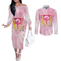 Australia Cup Melbourne Horse Racing Couples Matching Off The Shoulder Long Sleeve Dress and Long Sleeve Button Shirt 2025 Champion Trophy With Horseshoe - Wonder Print Shop