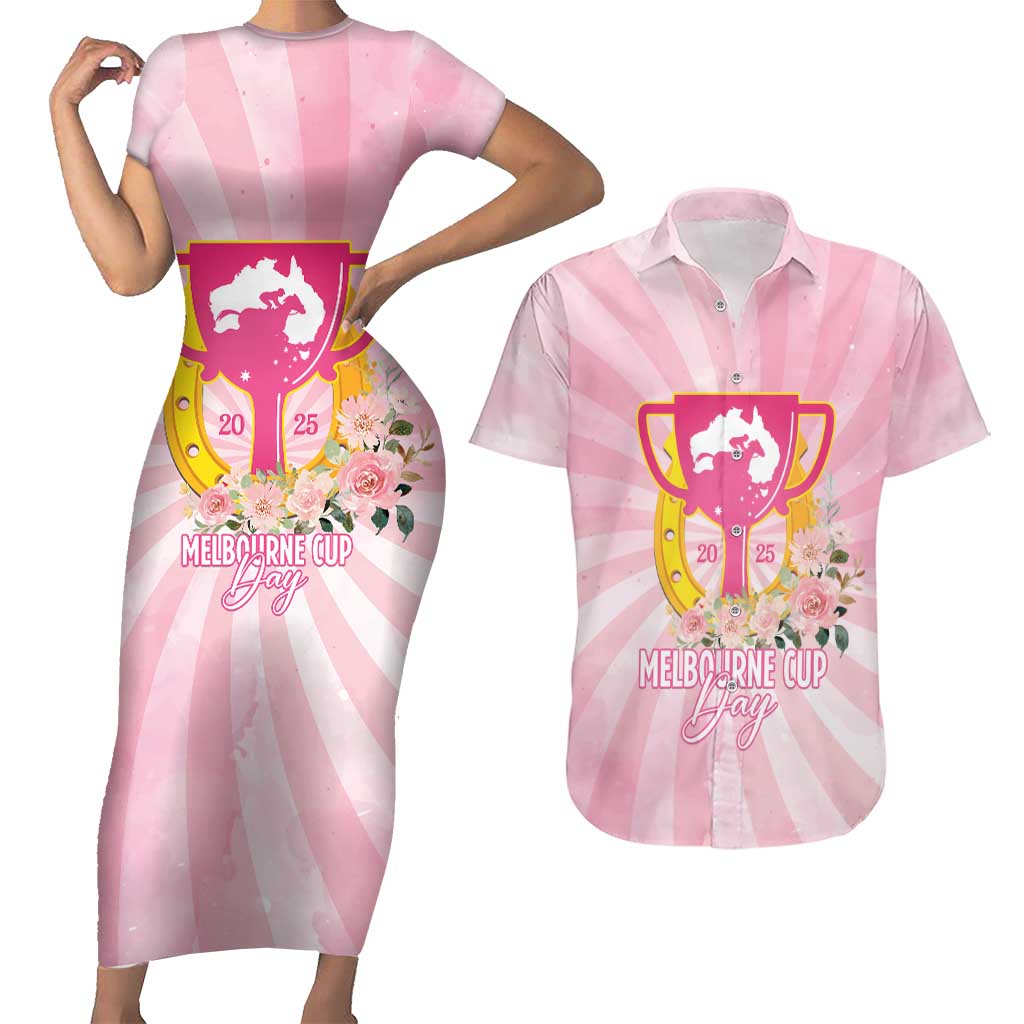 Australia Cup Melbourne Horse Racing Couples Matching Short Sleeve Bodycon Dress and Hawaiian Shirt 2025 Champion Trophy With Horseshoe - Wonder Print Shop