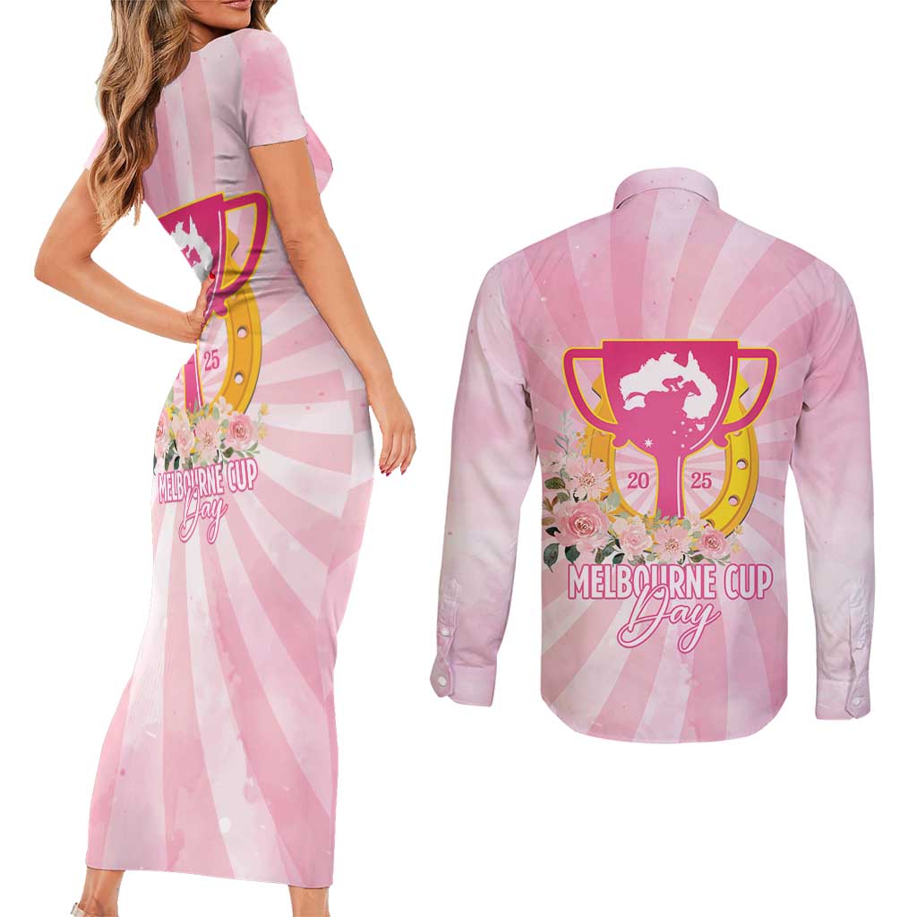 Australia Cup Melbourne Horse Racing Couples Matching Short Sleeve Bodycon Dress and Long Sleeve Button Shirt 2025 Champion Trophy With Horseshoe - Wonder Print Shop