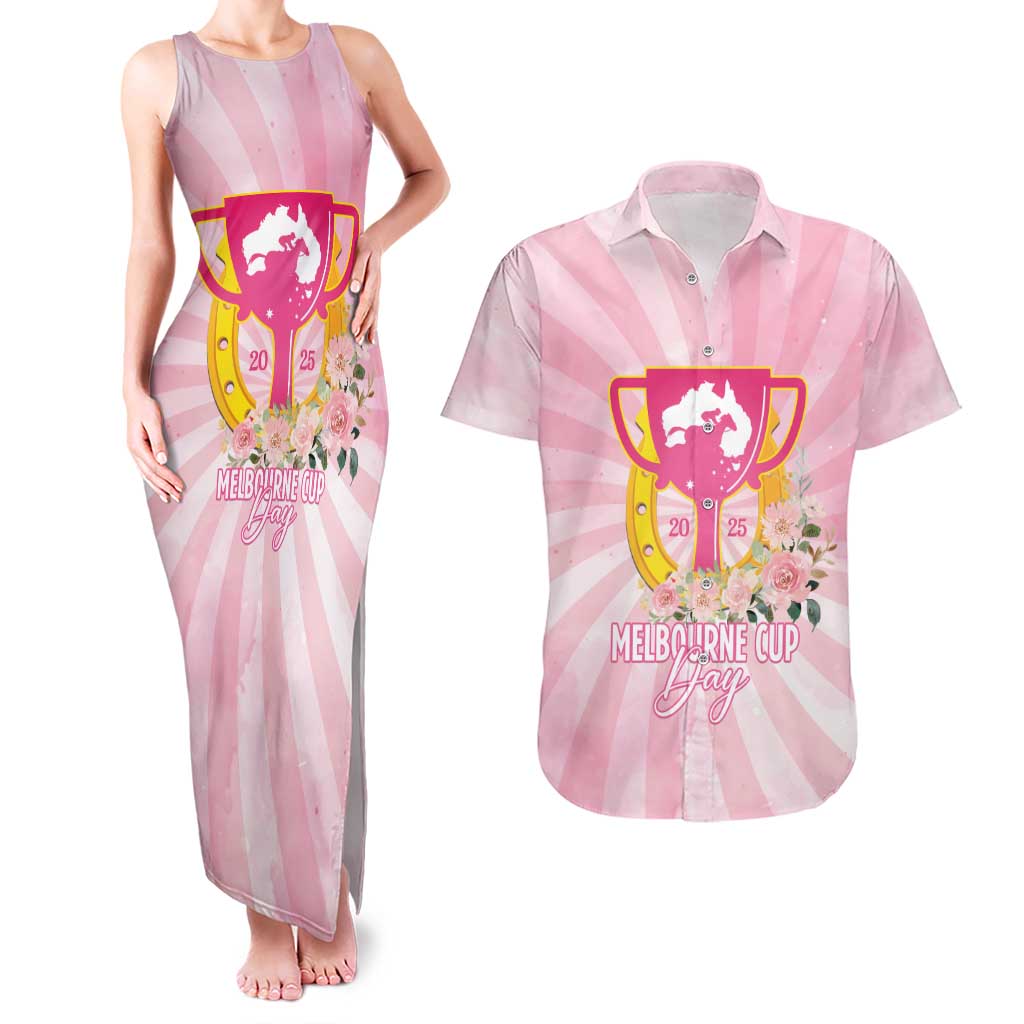 Australia Cup Melbourne Horse Racing Couples Matching Tank Maxi Dress and Hawaiian Shirt 2025 Champion Trophy With Horseshoe - Wonder Print Shop