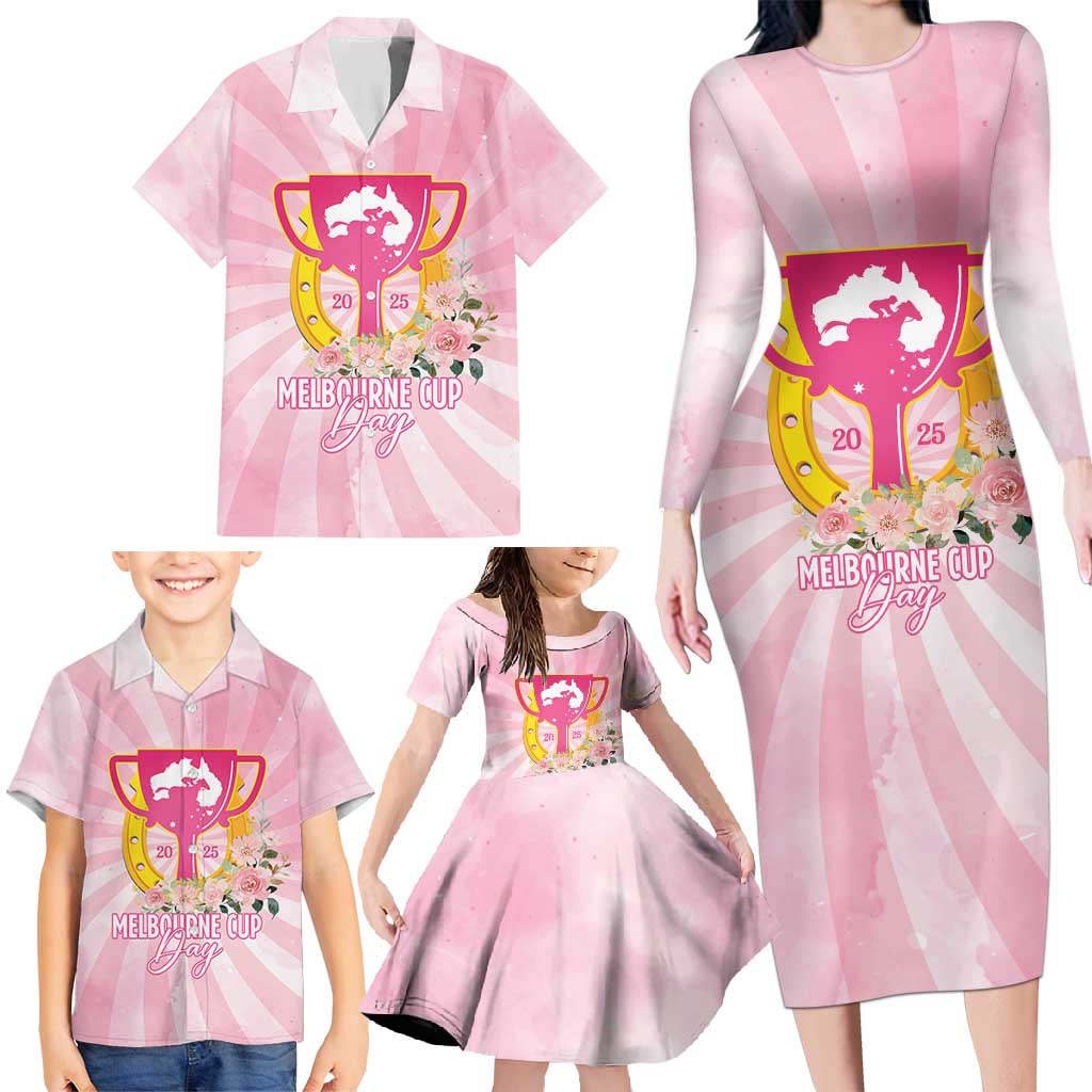 Australia Cup Melbourne Horse Racing Family Matching Long Sleeve Bodycon Dress and Hawaiian Shirt 2025 Champion Trophy With Horseshoe - Wonder Print Shop
