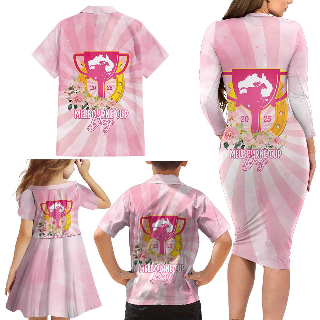 Australia Cup Melbourne Horse Racing Family Matching Long Sleeve Bodycon Dress and Hawaiian Shirt 2025 Champion Trophy With Horseshoe - Wonder Print Shop