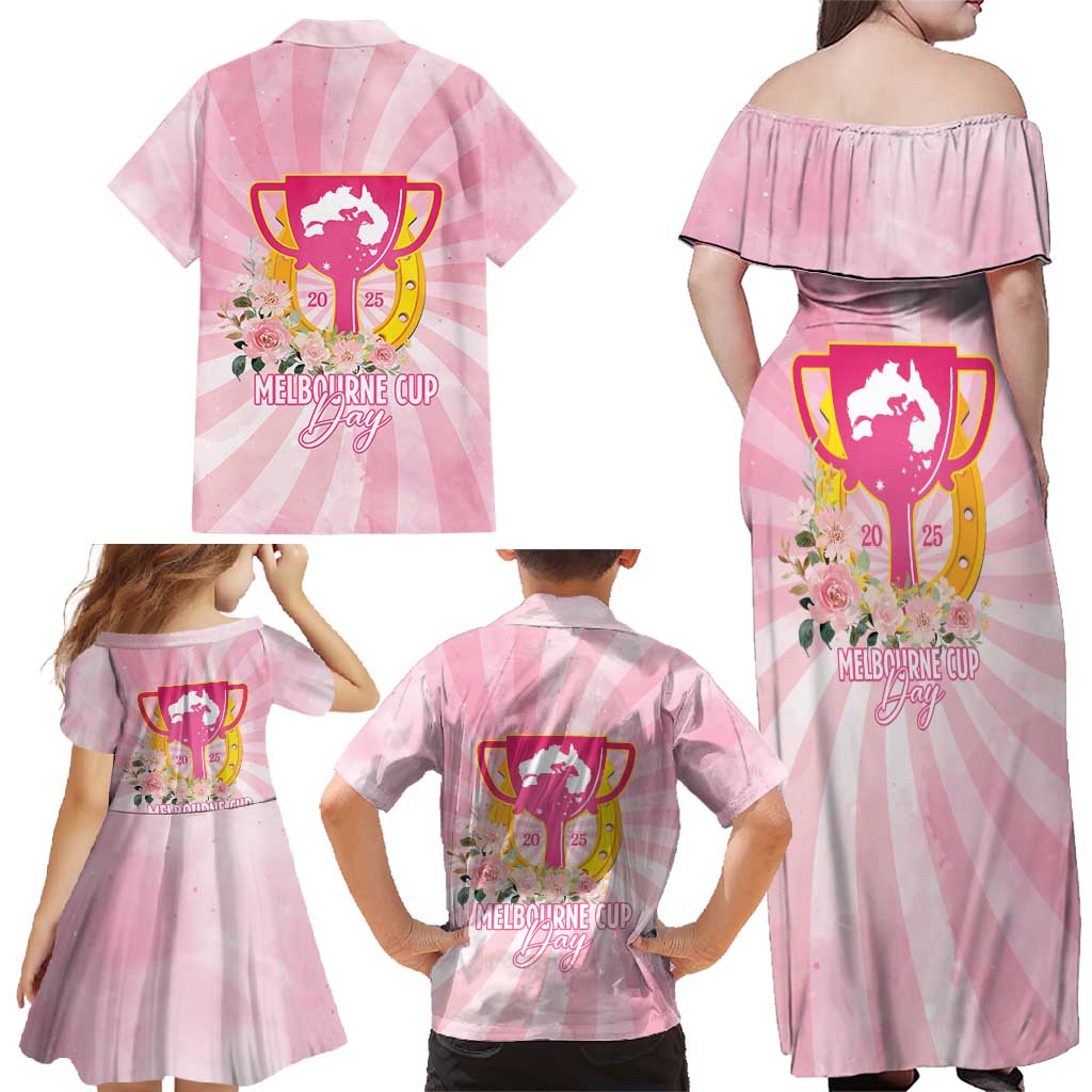 Australia Cup Melbourne Horse Racing Family Matching Off Shoulder Maxi Dress and Hawaiian Shirt 2025 Champion Trophy With Horseshoe - Wonder Print Shop