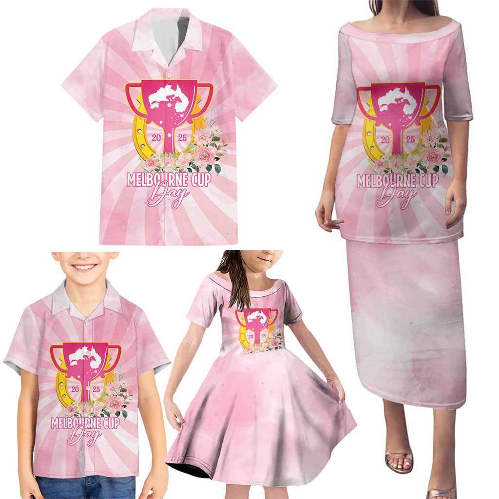 Australia Cup Melbourne Horse Racing Family Matching Puletasi and Hawaiian Shirt 2025 Champion Trophy With Horseshoe - Wonder Print Shop